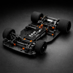 XRAY X12 remote control car chassis with foam tires and carbon fiber base